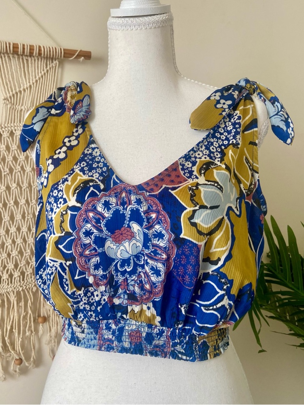 Free People Weekend In Montauk Adjustable Tie Strap Tank Top Ocean Combo Size S